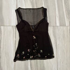 Elie Tahari Bergdorf Goodman Brown Silk Chiffon Beaded Blouse